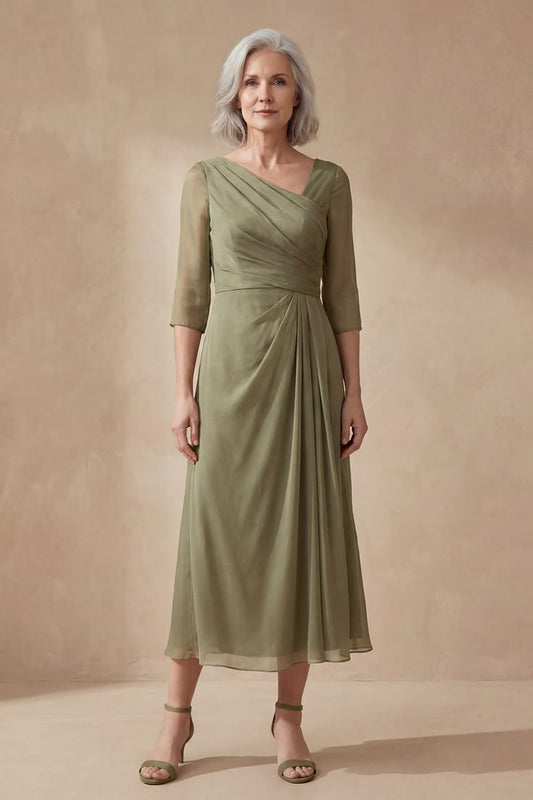 Staubiges Salbei V Ausschnitt Midi Kleid Mutter Der Braut Dress