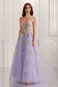 Colette By Daphne Ball Gown Beaded Long Formal Prom Dress Pink Multi
