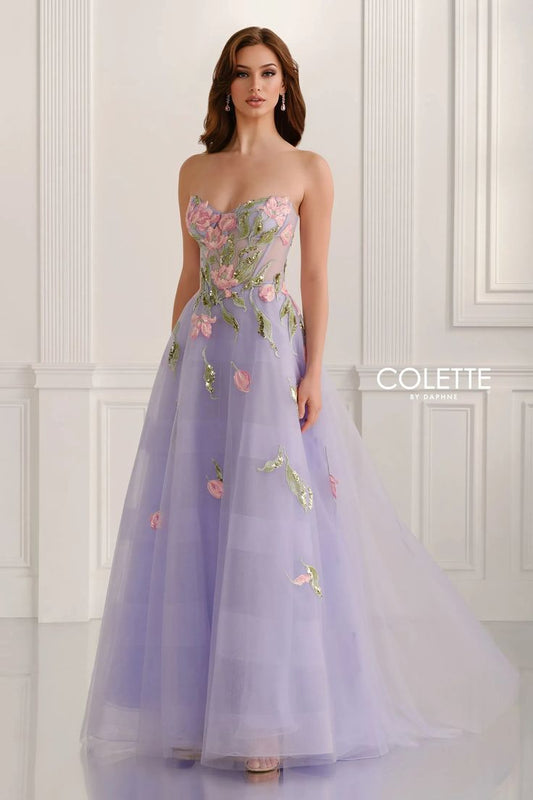 Colette By Daphne Ball Gown Beaded Long Formal Prom Dress Pink Multi