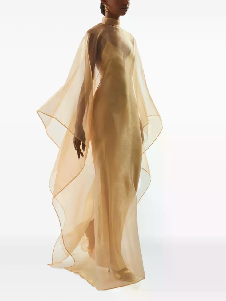 Taller Marmo Cape Overlay Sheer Dress Yellow