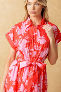 Make IT Count Woven Midi Dress Red Pink