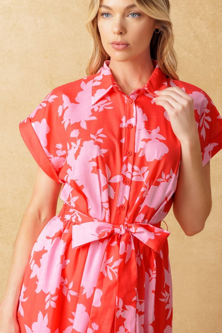 Make IT Count Woven Midi Dress Red Pink