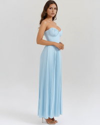 Nola – Ocean Blue Pleated Maxi Dress