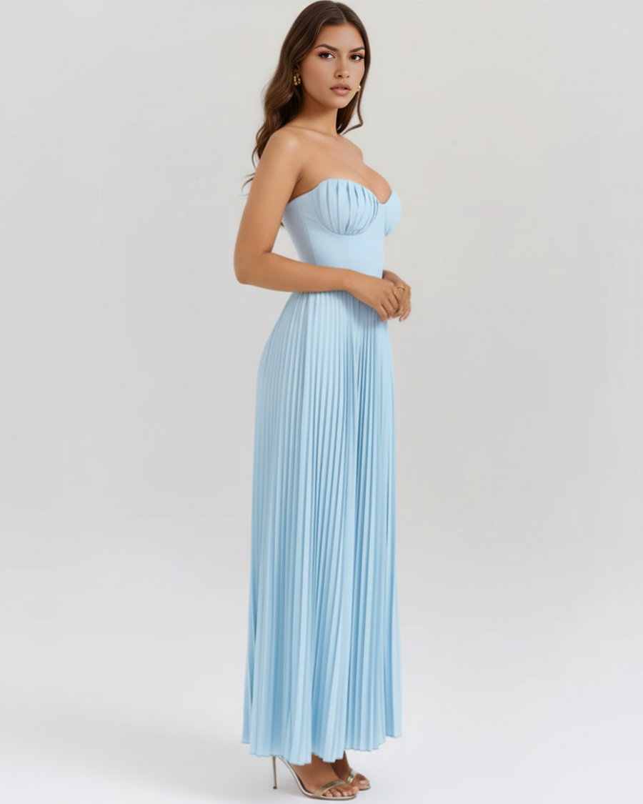 Nola – Ocean Blue Pleated Maxi Dress
