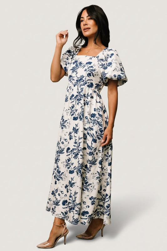 Graceland Maxi Dress Cream + Navy Floral