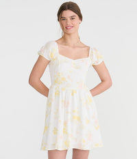 Aeropostale Womens' Floral Sweetheart Fit & Flare Mini Dress White