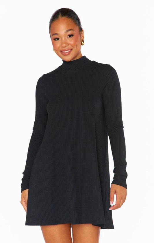 Tammy Turtleneck Dress Winter Rib Black