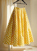 Cute Yellow Wrinkled Dot Chiffon Maxi Skirts