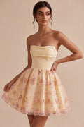 Sparkly Floral Light Yellow Sequin A Line Short Homecoming Dress Light