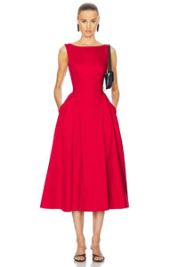 Helsa Stretch Cotton Sateen Midi Dress In Red From .com