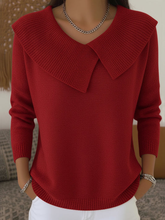 Saffron - Cozy Festive Lapel Sweater – Red