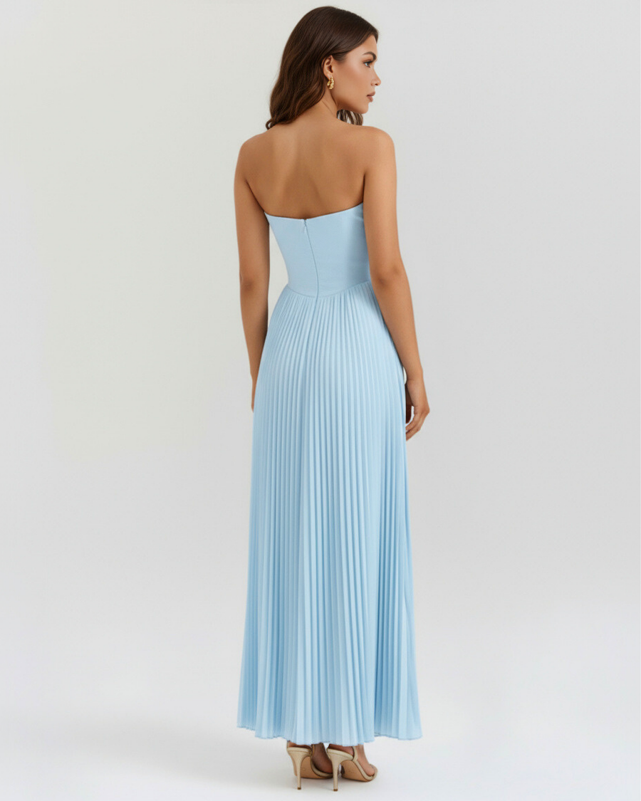 Nola – Ocean Blue Pleated Maxi Dress