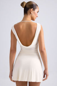 Tigen Off Shoulder Cowl Back A Line Mini Dress In Ivory