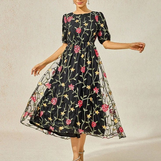 Msglamour Dress Nwt Black Floral Midi Dress Color: Black Pink Size: L