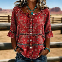 Ines - Vintage Ethnic Print Blouse