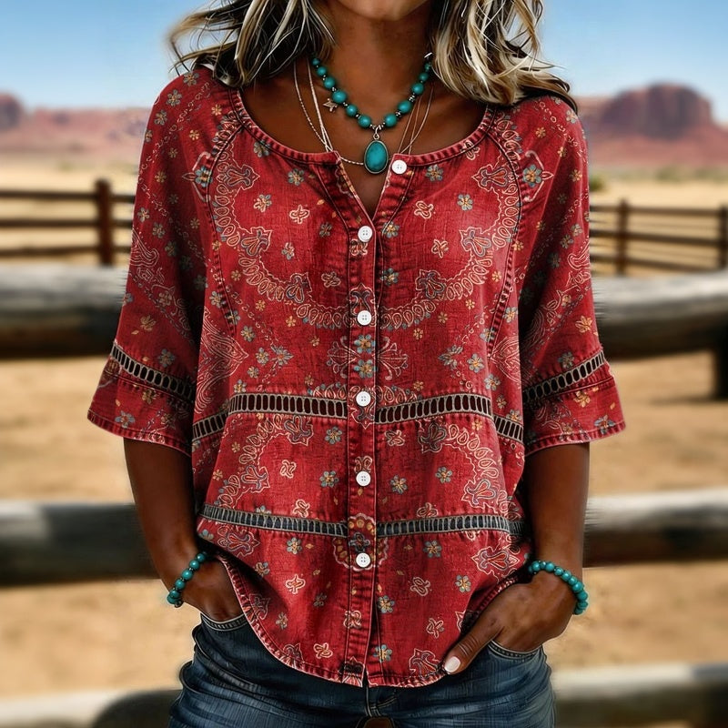Ines - Vintage Ethnic Print Blouse