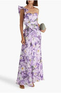 BADGLEY MISCHKA One-shoulder ruffled floral-print crepon maxi dress
