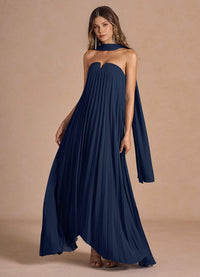 Nahla Navy Allover Pleated Maxi Dress