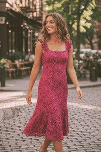 Pink Floral Lace Midi Dress Summer Outfit Ideas For Women