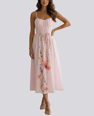 Violet Weekend Juniors' Floral Print Eyelet Corset Midi Dress Macy's