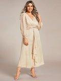 Plus Size Twist Knot Louts Leaf Long Sleeve A Line Evening Dress