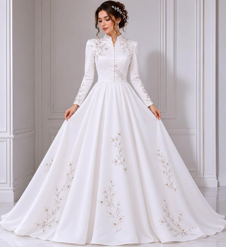 Elegant White Bridal Gown, Modest Wedding Dress, Long Sleeve Wedding