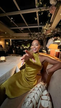 Sexy Mermaid Halter Yellow Velvet Long Prom Dress