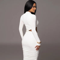 Arvena Long-Sleeve Draped Midi Dress