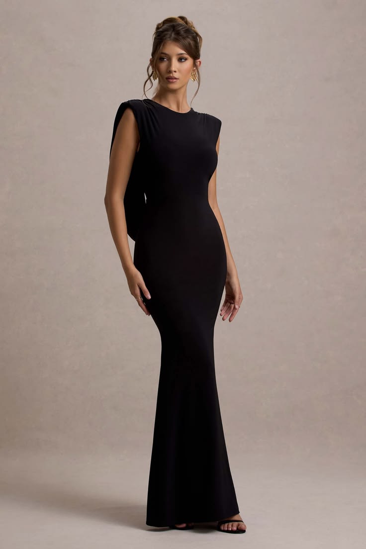 To The Moon Black Cowl Back Maxi Dress