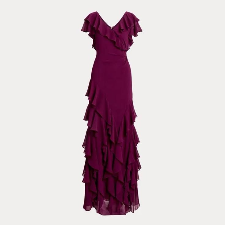 Ralph Lauren Dress Nwt Ralph Lauren Purple Ruffle Trim Crinkle