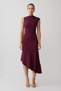 Milasandra Pleated Knit Dress Plum