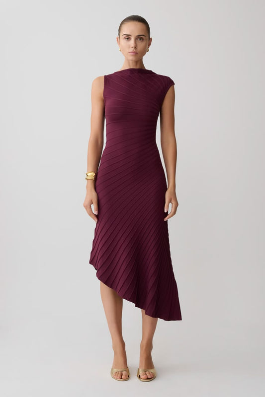 Milasandra Pleated Knit Dress Plum