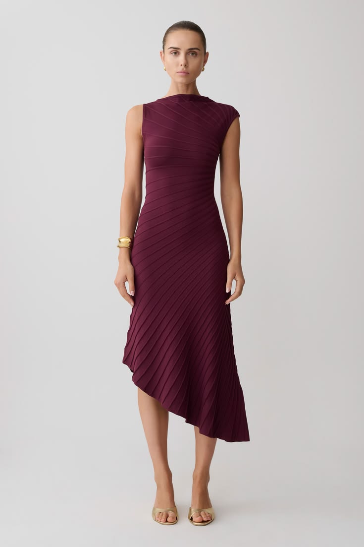 Milasandra Pleated Knit Dress Plum