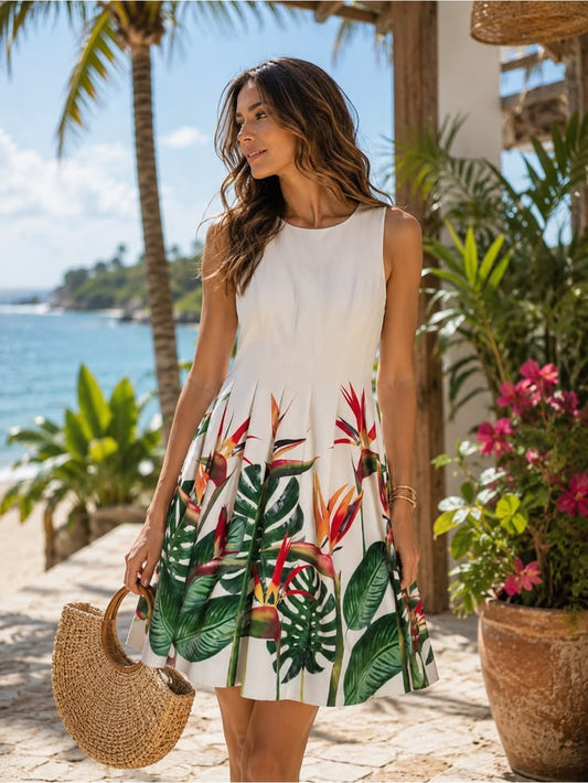 Calvin Klein Dress Calvin Klein Tropical Fit & Flare Midi Dress Resort