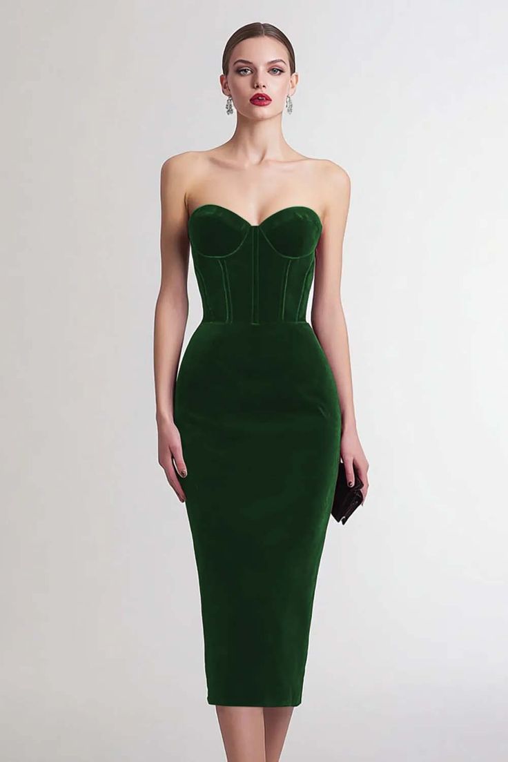 Burgundy Bodycon Velvet Sweetheart Midi Corset Holiday Party Dress
