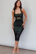 Move Maker Cut Out Ruched Midi Dress Green Black