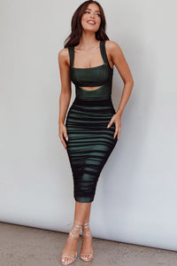 Move Maker Cut Out Ruched Midi Dress Green Black