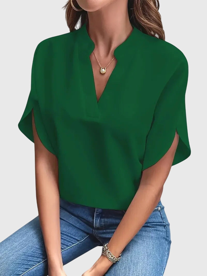Beatrix | Soft And Elegant V-Neck Shirt Green