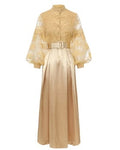 Cstand Collar Splice Spring Lace Long Dress