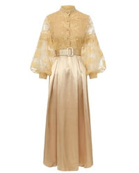 Cstand Collar Splice Spring Lace Long Dress