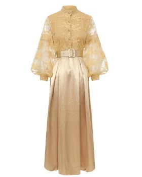 Cstand Collar Splice Spring Lace Long Dress