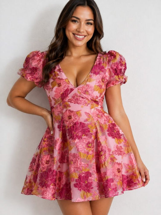 Dress Brailey Jacquard Mini Dress In Pink Floral Summer Size 16 Color: