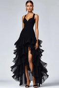 Ruffled Organza High Low Black Formal Dress