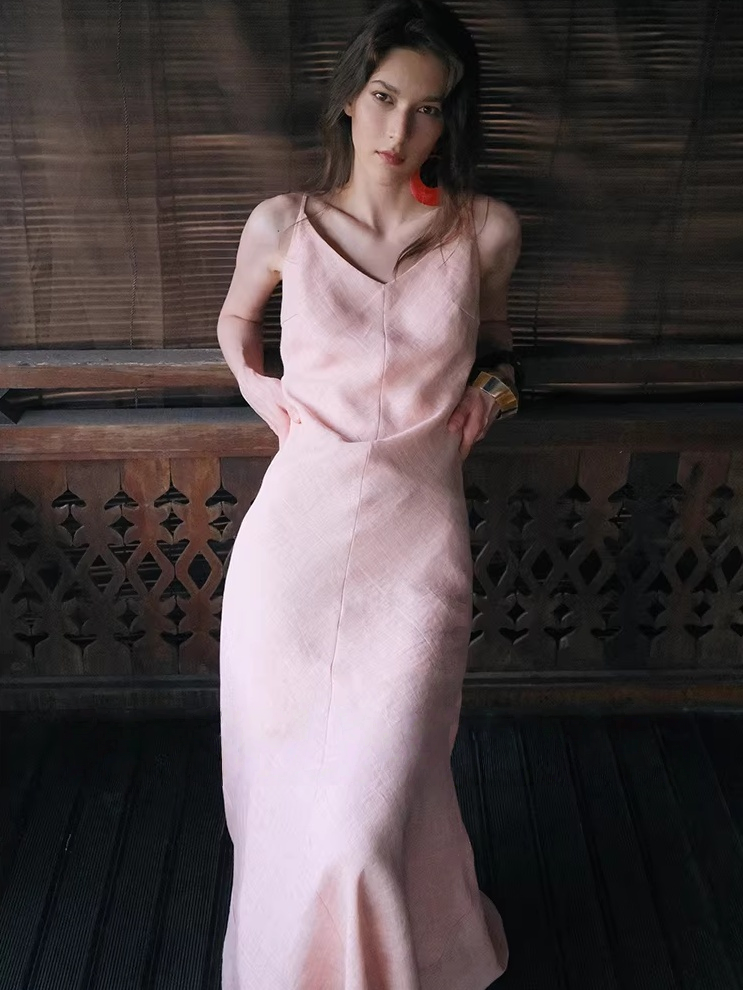 TENCEL™ Linen Blend Open-Back Waist-Defined Vacation Dress
