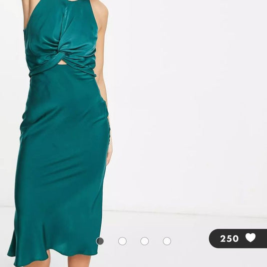 Dress Design Knot Front Satin Midi Dress With Tie Back Detail In Green