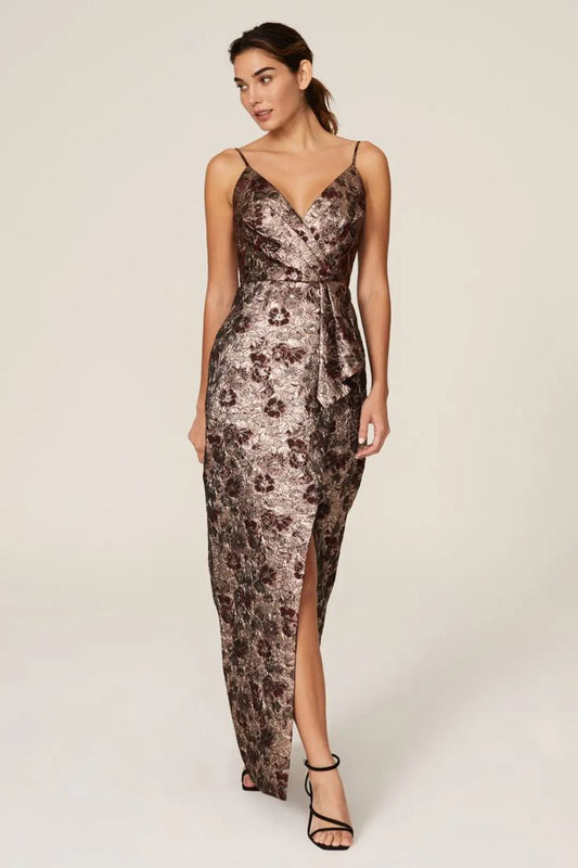 Floral Metallic Jacquard Gown