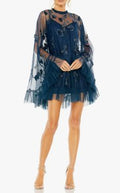 Embellished Long Sleeve Trapeze Dress With Ruffle Hem (Women)