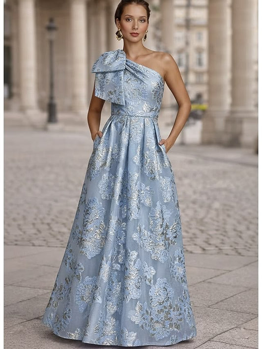 A Line Floor Length Floral Dress Evening Gown Elegant Vintage Floral