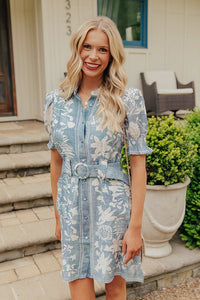 Garden Society Floral Mini Dress In Blue