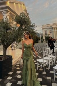 Pretty Moss Sweetheart Strapless Sleeveless Chiffon Prom Dress Long